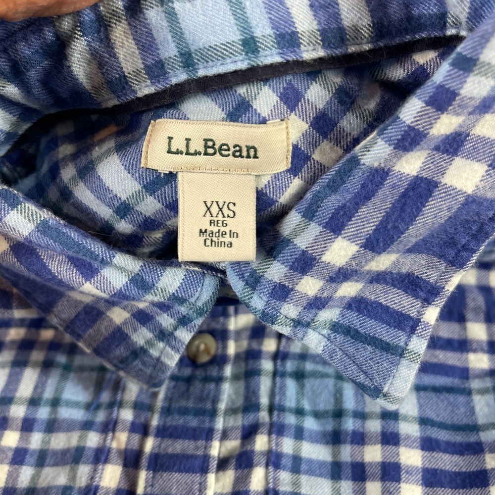 LLBean Plaid Flannel Button Up Shirt Long Sleeve XXS Blue White Green Casual - Picture 2 of 9